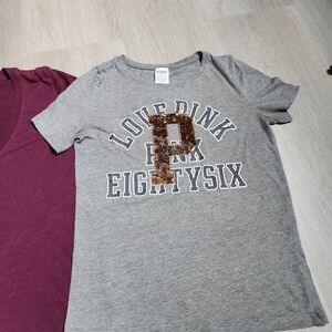 Y2K PINK Victoria's Secret Gray Tee with Gold Sequin P